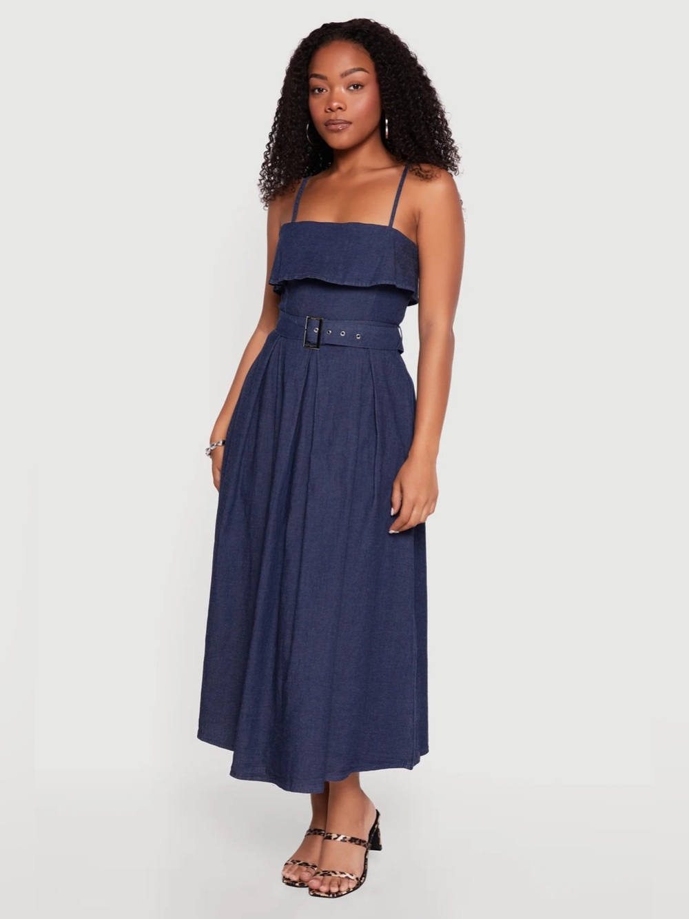 Rainbow Navy Blue Maxi Dress with Belt